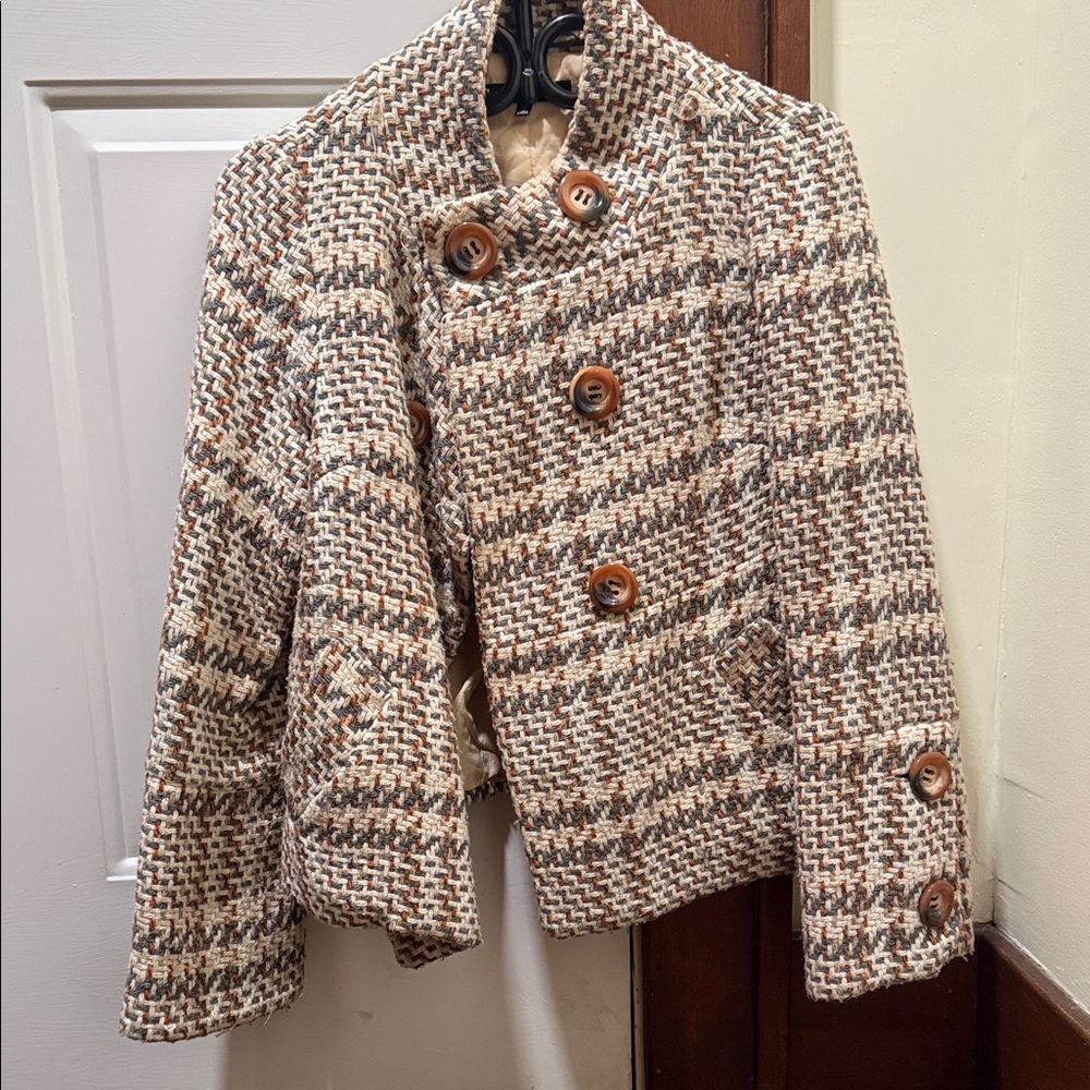 Unique Vintage Brown Houndstooth Pea Coat
